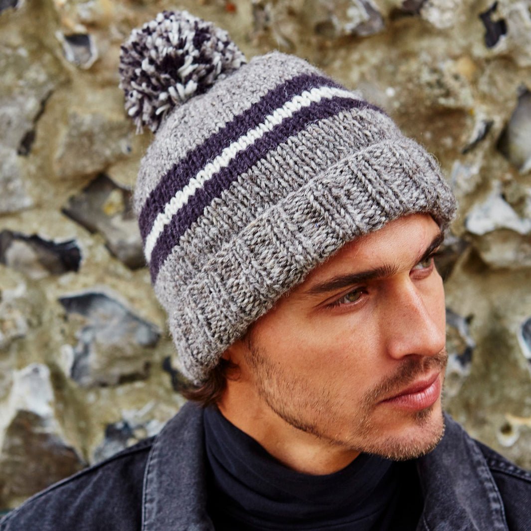 Mens striped bobble hat on sale