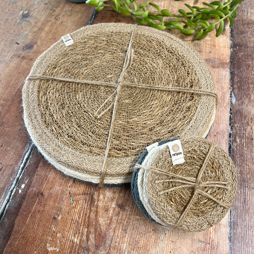 Set of 6 Seagrass & Jute Coasters - Naturals