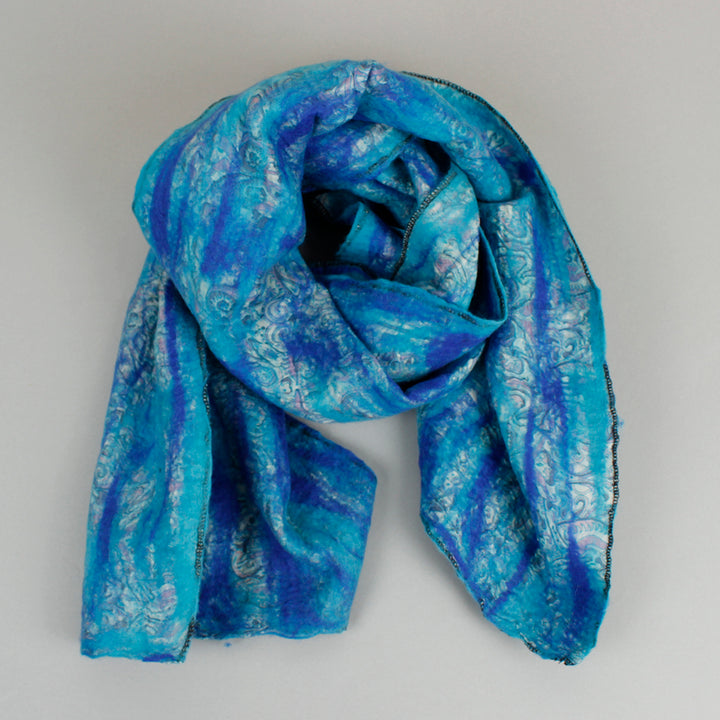 Yamala Felted Silk Scarf - Turquoise/Azure Blue