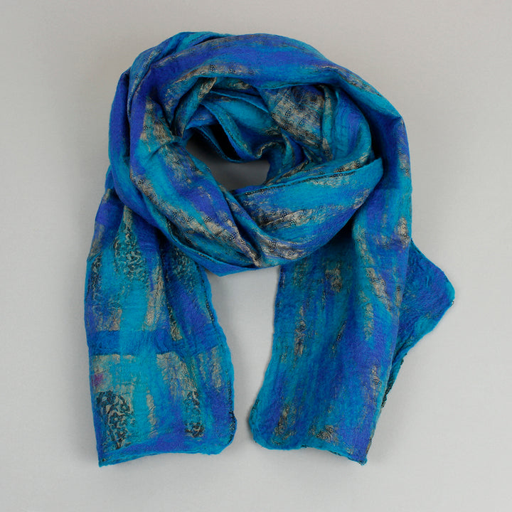 Yamala Felted Silk Scarf - Turquoise/Azure Blue