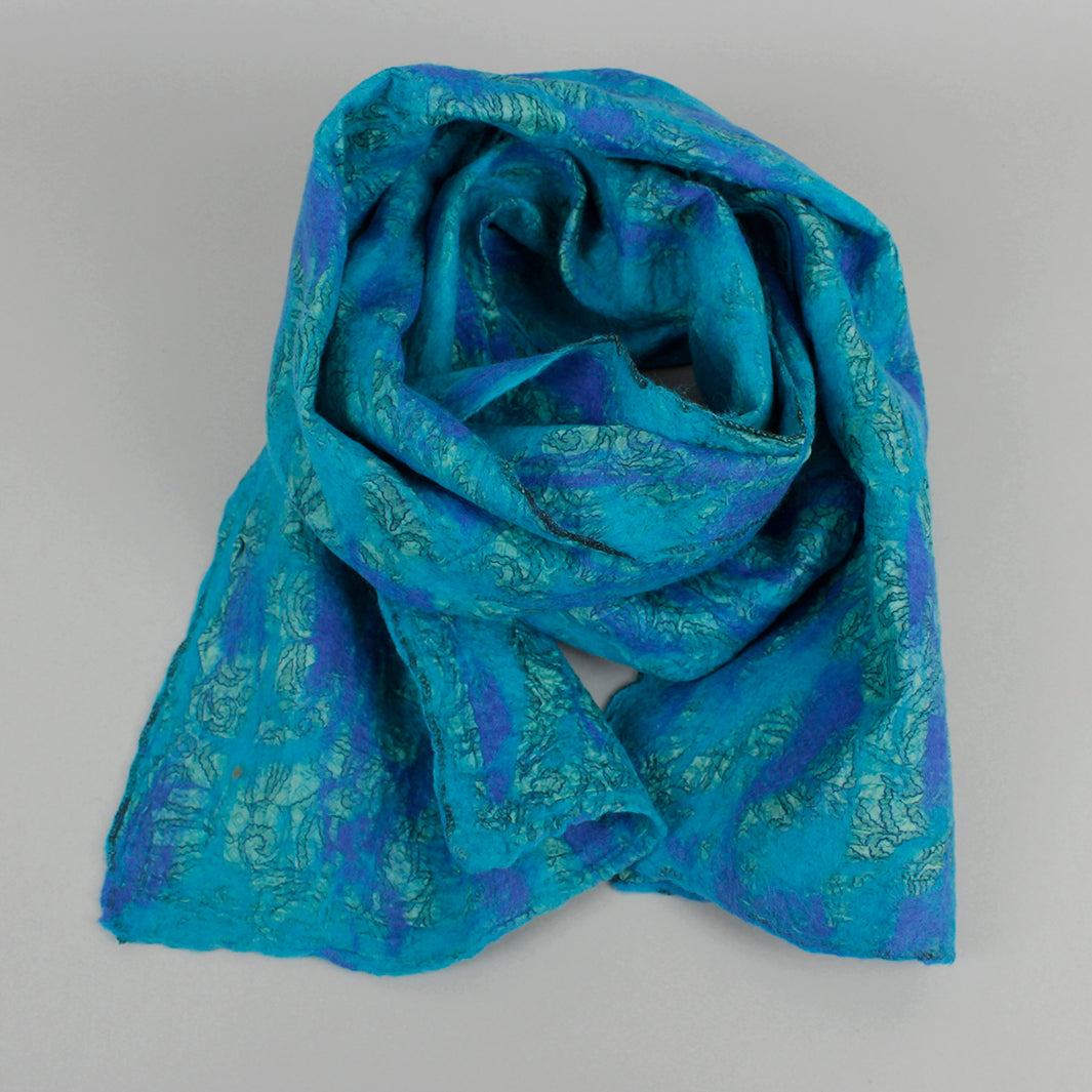 Yamala Felted Silk Scarf - Turquoise/Azure Blue