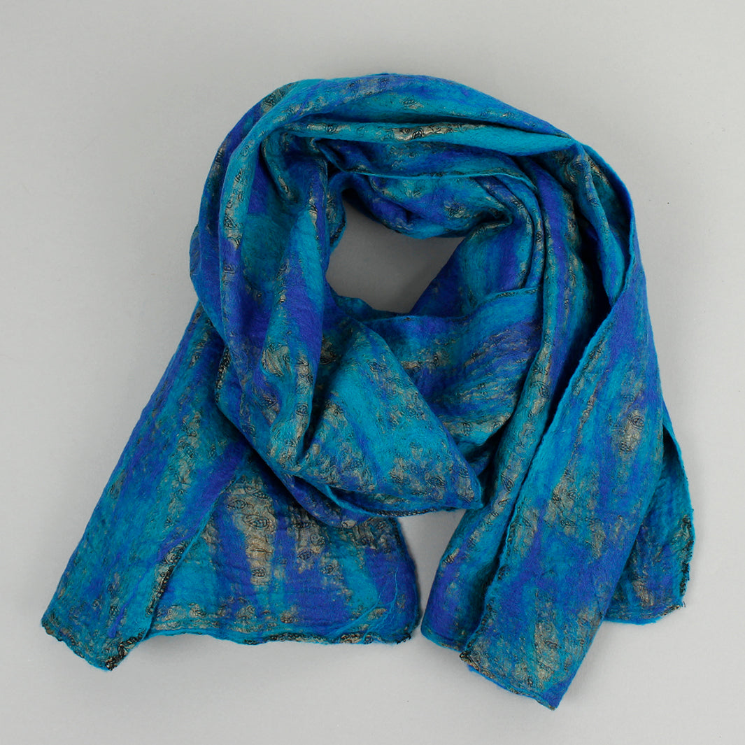 Yamala Felted Silk Scarf - Turquoise/Azure Blue