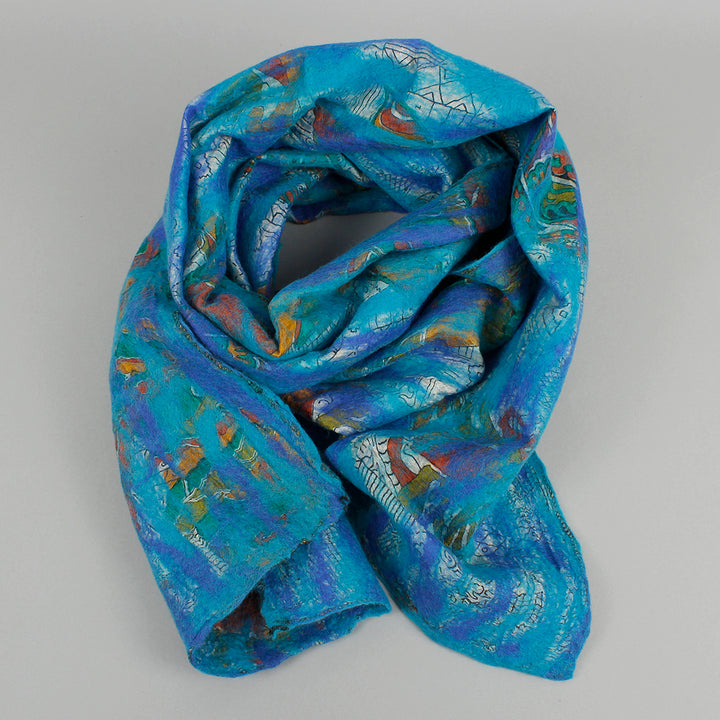 Yamala Felted Silk Scarf - Turquoise/Azure Blue