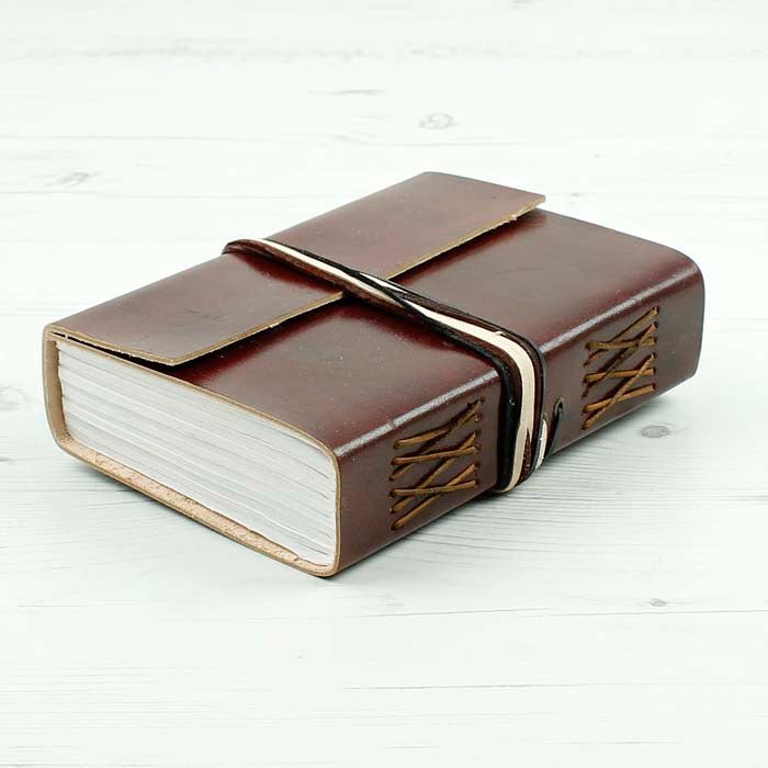 3-String Chocolate Leather Journal - Green Tulip