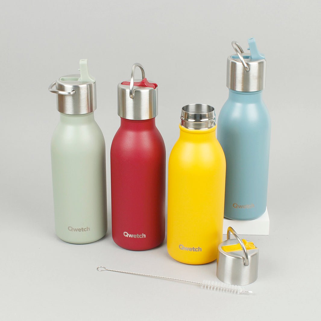 350ml 'Active' Insulated Stainless Steel Bottle with Sports Lid - Block Colours - Green Tulip