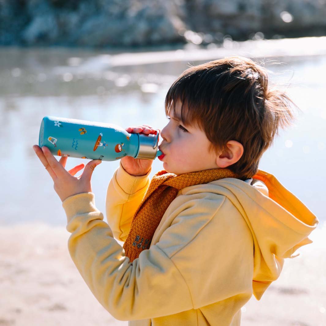 350ml Insulated Stainless Steel Kids Bottle with Sports Lid - The Honolulu Collection - Green Tulip