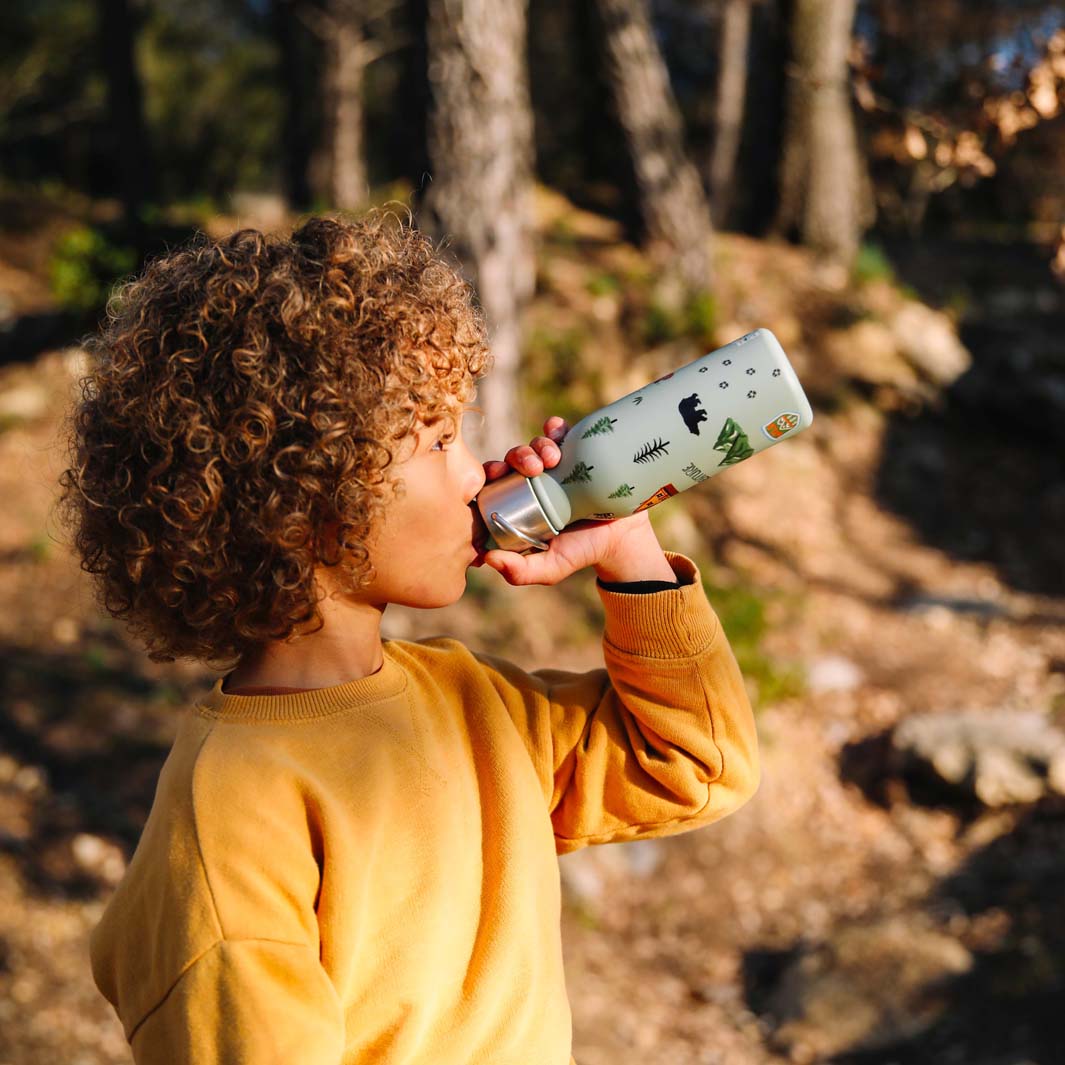 350ml Insulated Stainless Steel Kids Bottle with Sports Lid - The Yosemite Collection - Green Tulip