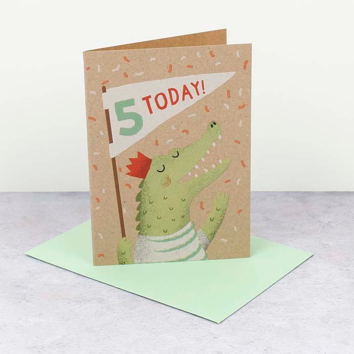 5th Birthday Croc Card - Green Tulip