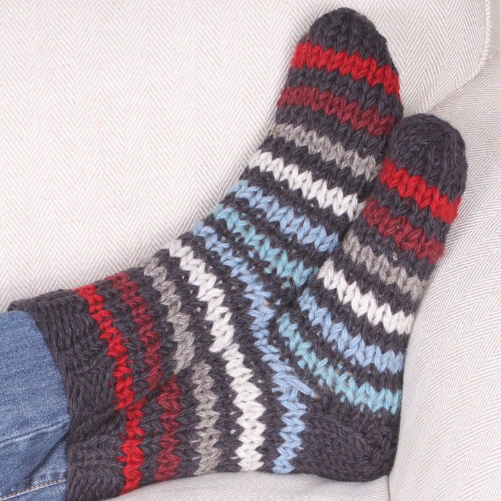 Clifden Navy Stripe Sofa Socks - Shoe Size 7-11