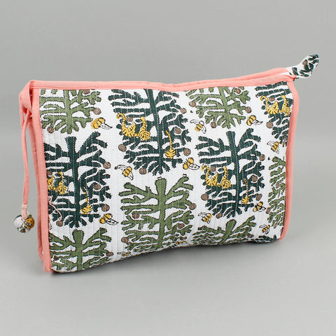 Block Printed Large Pouch - Monkey Puzzle