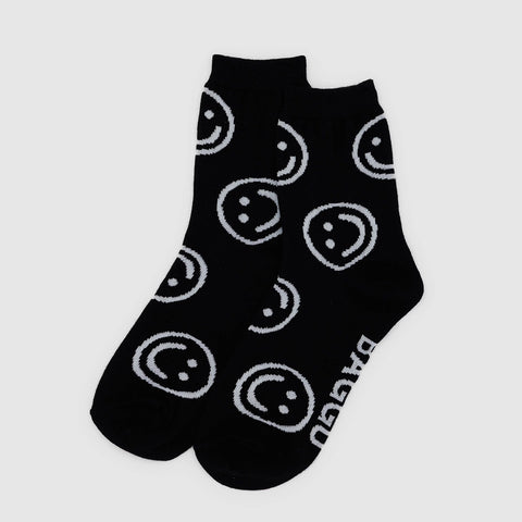 Crew Socks Size 4-9 - Black Happy