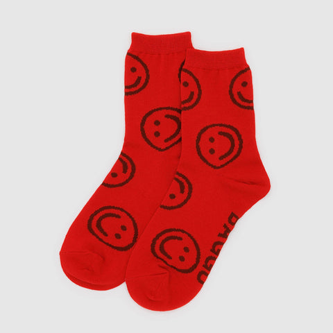 Crew Socks Size 4-9 - Red Happy