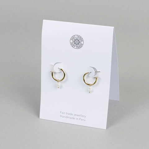 Pearl Brass Hoop Studs - Small