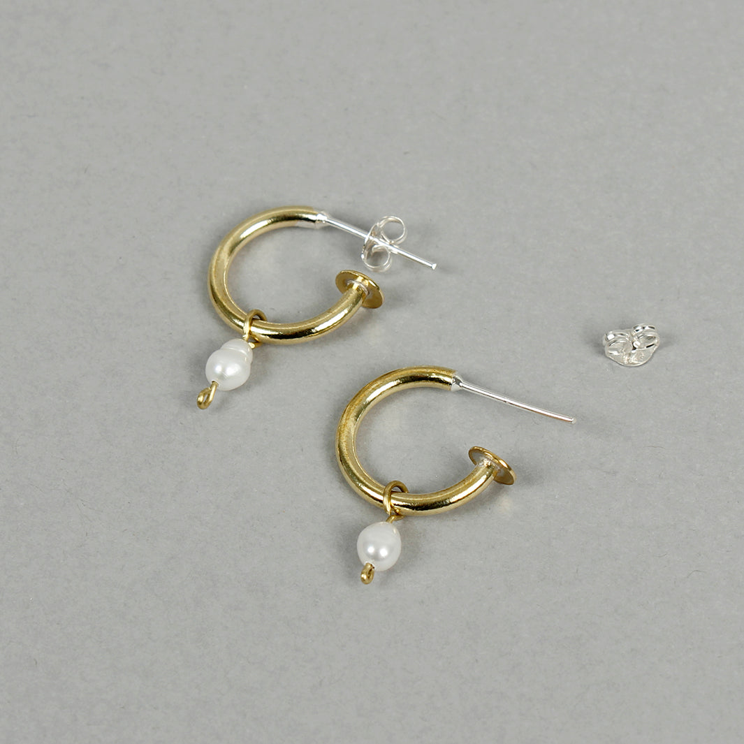 Pearl Brass Hoop Studs - Small