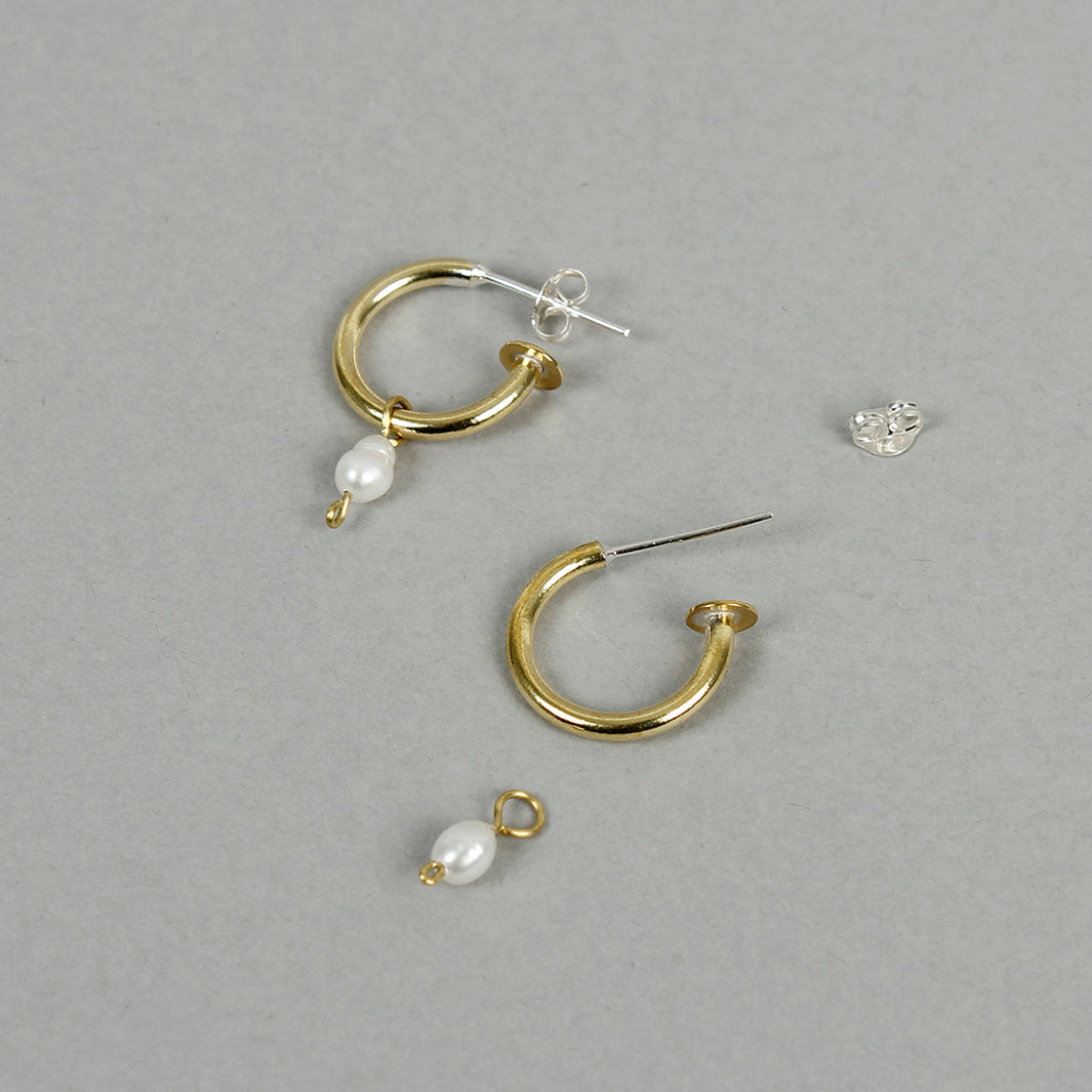 Pearl Brass Hoop Studs - Small