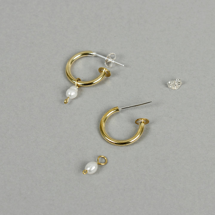 Pearl Brass Hoop Studs - Small