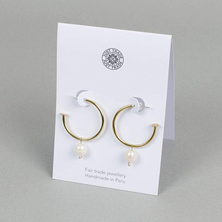 Pearl Brass Hoop Studs - Medium