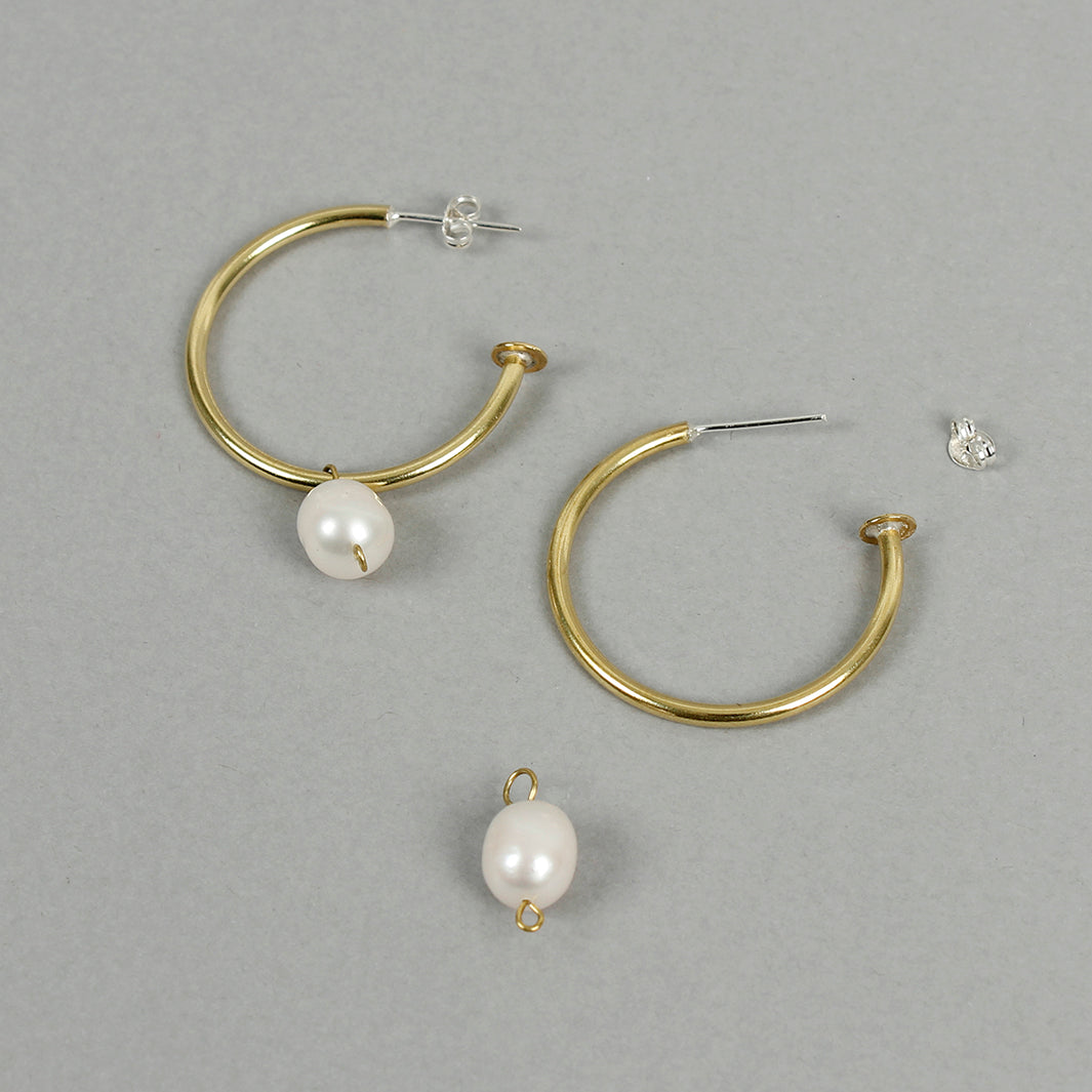 Pearl Brass Hoop Studs - Medium