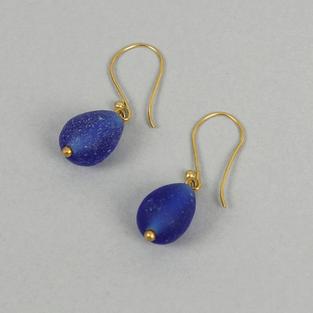 Egyptian Recycled Glass Earrings - Blue