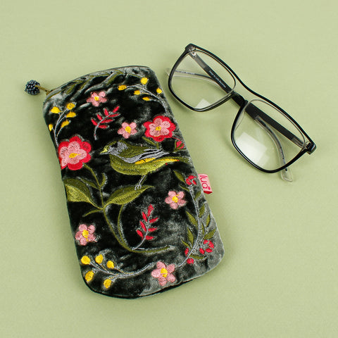 Velvet Embroidered Glasses Purse