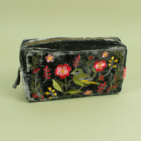 Velvet Embroidered Cosmetic Bag