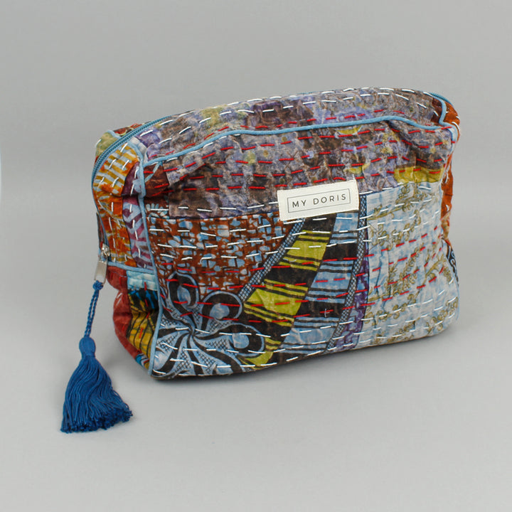 Large Upcycled Kantha Wash Bag - Blue Mix