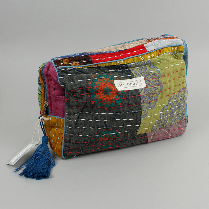 Large Upcycled Kantha Wash Bag - Blue Mix