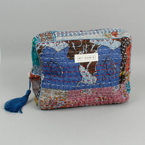 Large Upcycled Kantha Wash Bag - Blue Mix