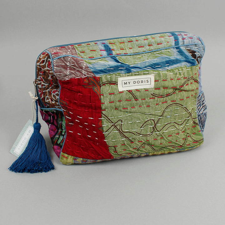 Large Upcycled Kantha Wash Bag - Blue Mix