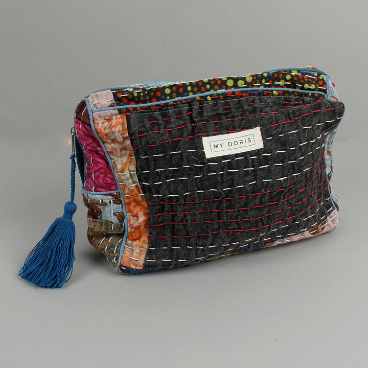 Large Upcycled Kantha Wash Bag - Blue Mix