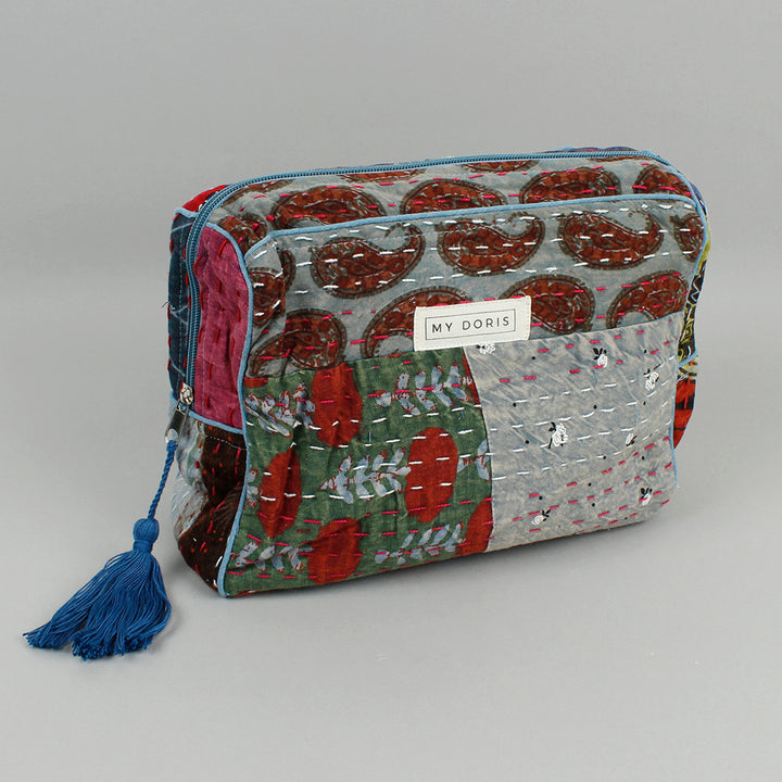 Large Upcycled Kantha Wash Bag - Blue Mix