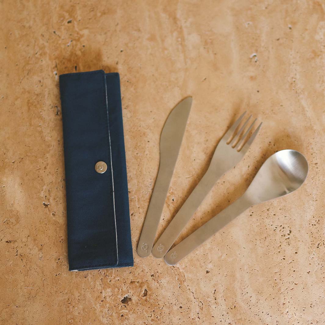 Stainless Steel Cutlery Set In Organic Cotton Pouch