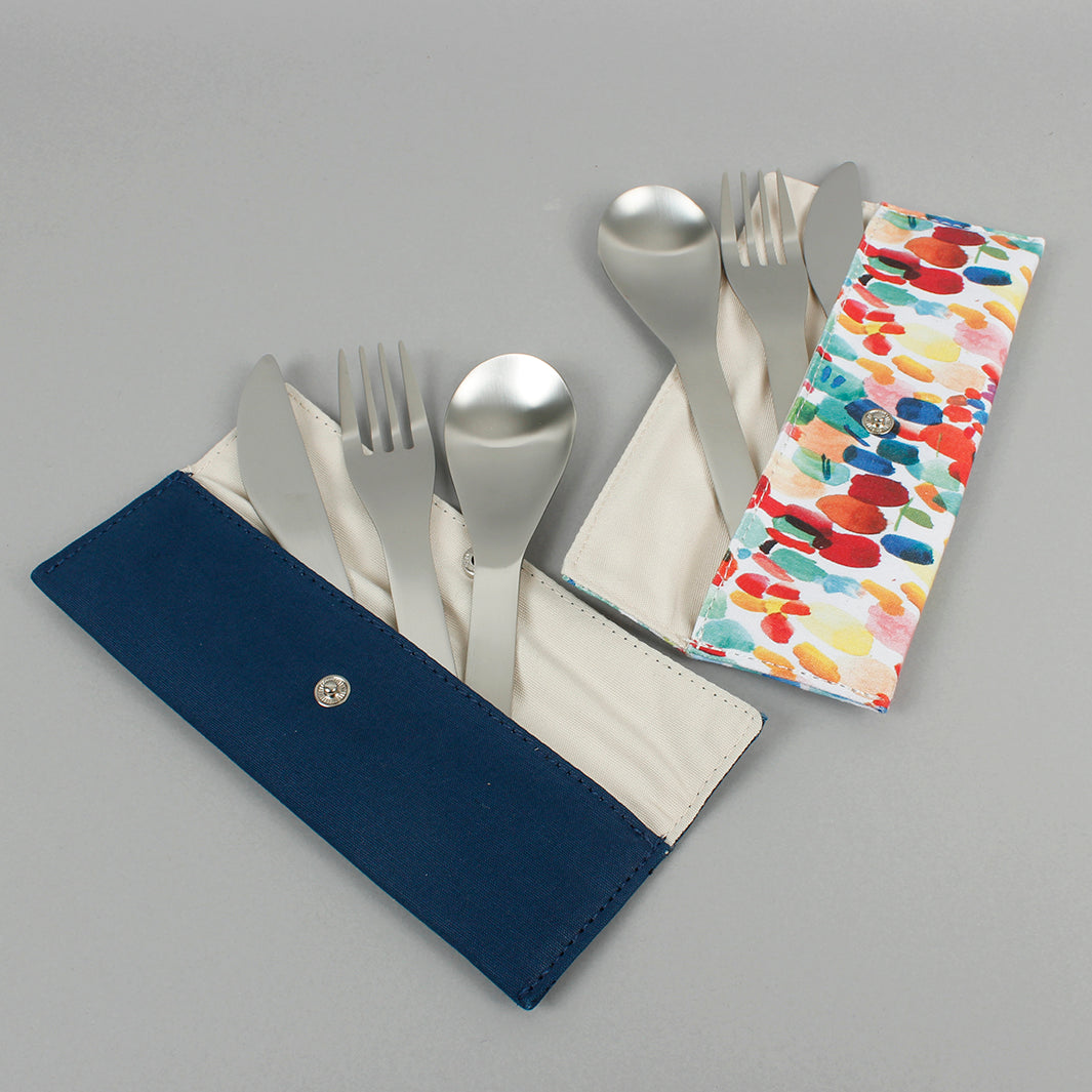 Stainless Steel Cutlery Set In Organic Cotton Pouch