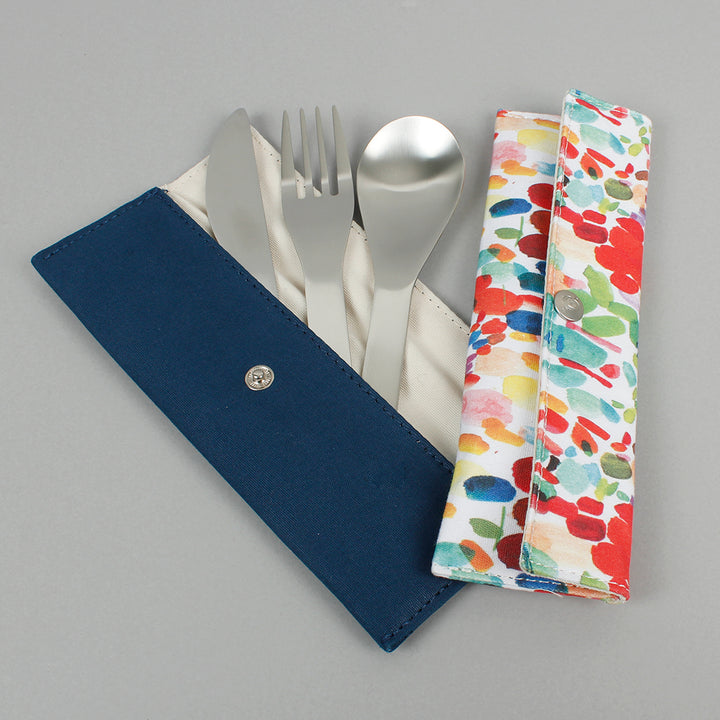 Stainless Steel Cutlery Set In Organic Cotton Pouch