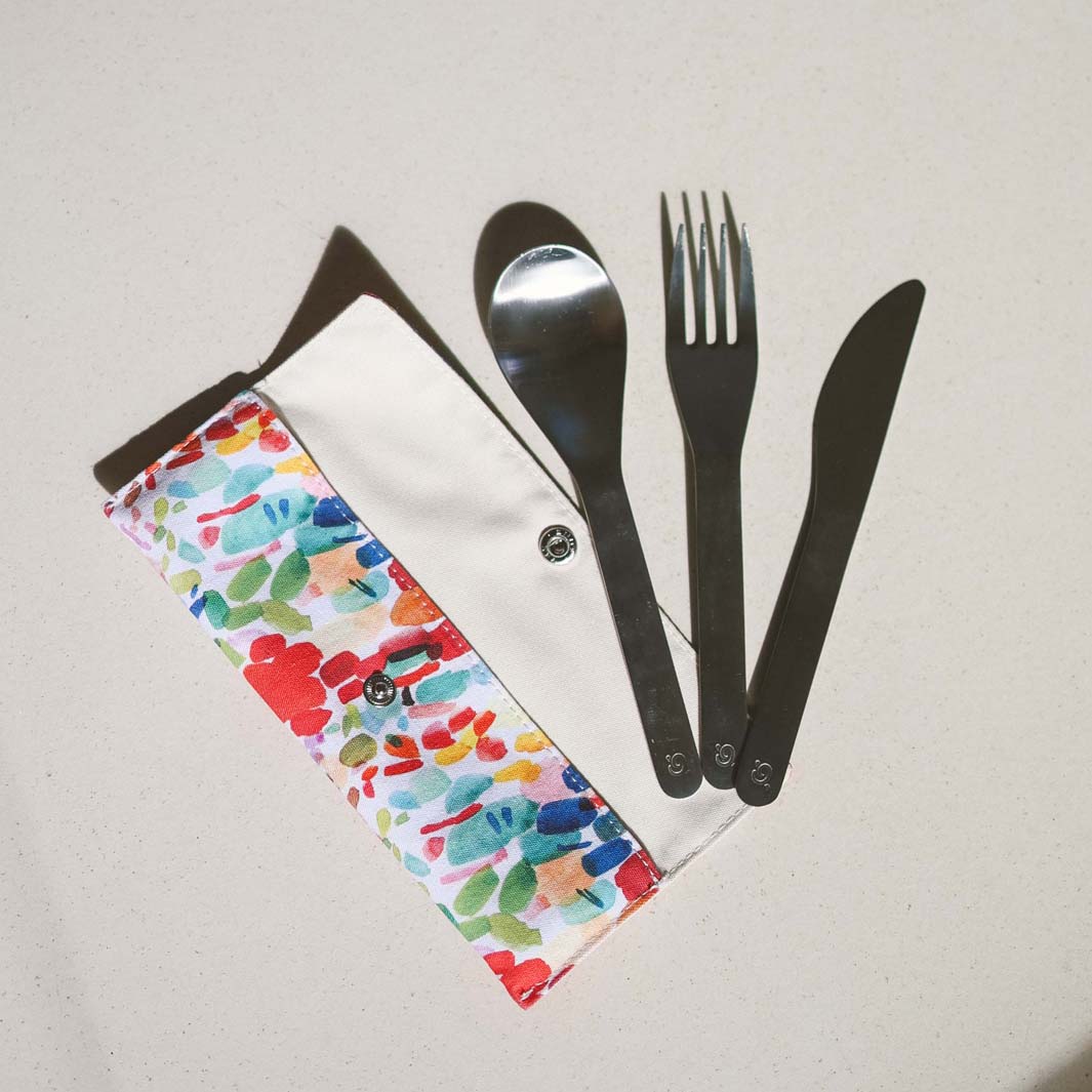 Stainless Steel Cutlery Set In Organic Cotton Pouch