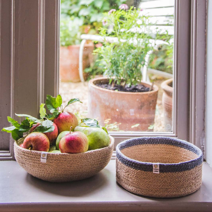 *NQP* Jute Medium Shallow Basket - Natural/Grey