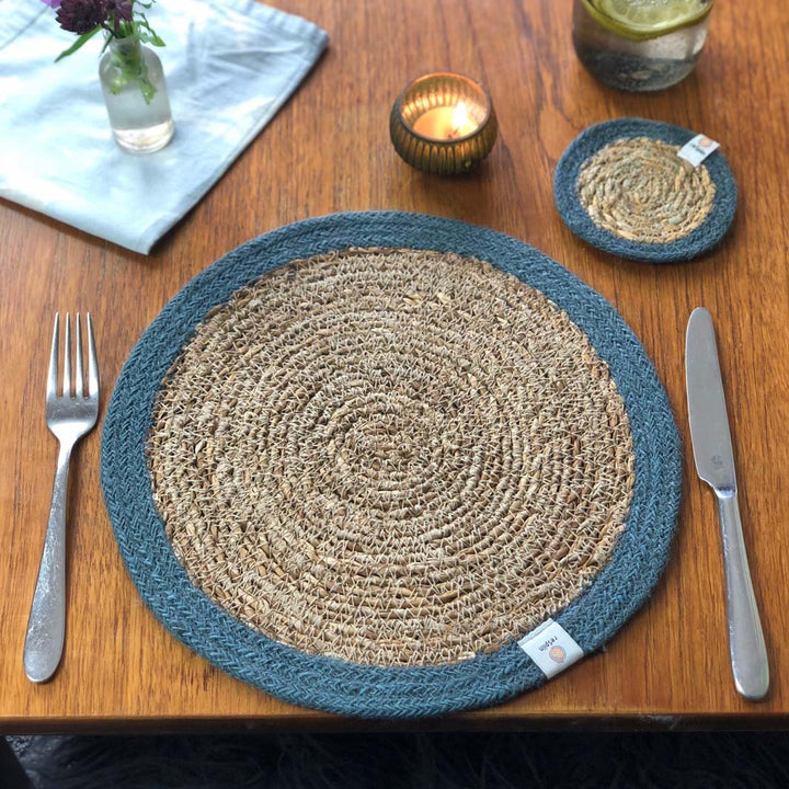 *NQP* Seagrass & Jute Tablemat - Natural/Grey