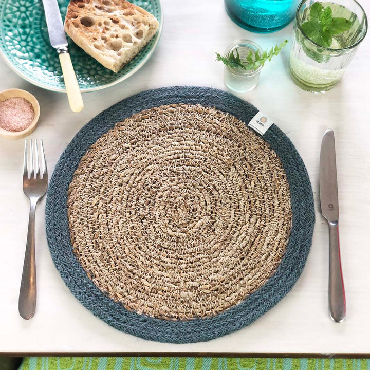 *NQP* Seagrass & Jute Tablemat - Natural/Grey