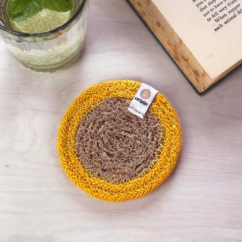 *NQP* Seagrass & Jute Coaster - Natural/Yellow