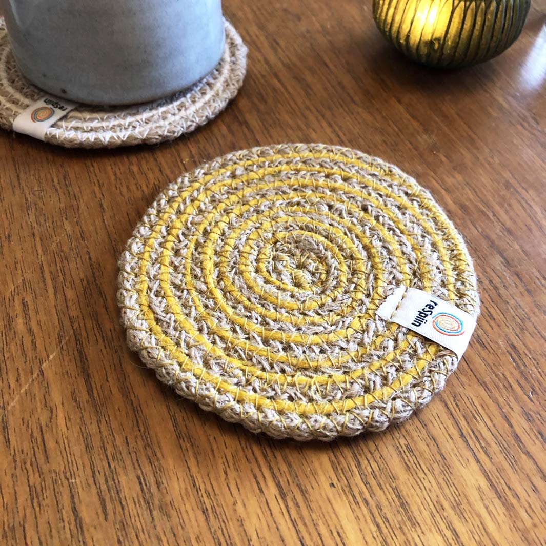 *NQP* Jute Spiral Coaster - Natural/Yellow