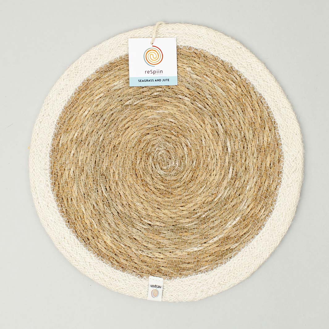 *NQP* Seagrass & Jute Tablemat - Natural/White