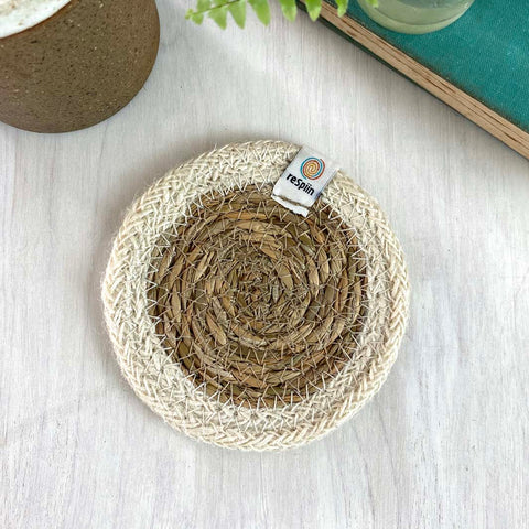 *NQP* Seagrass & Jute Coaster - Natural/White