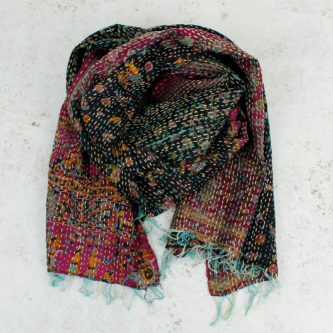 Upcycled Silk Kantha Stitch Scarf