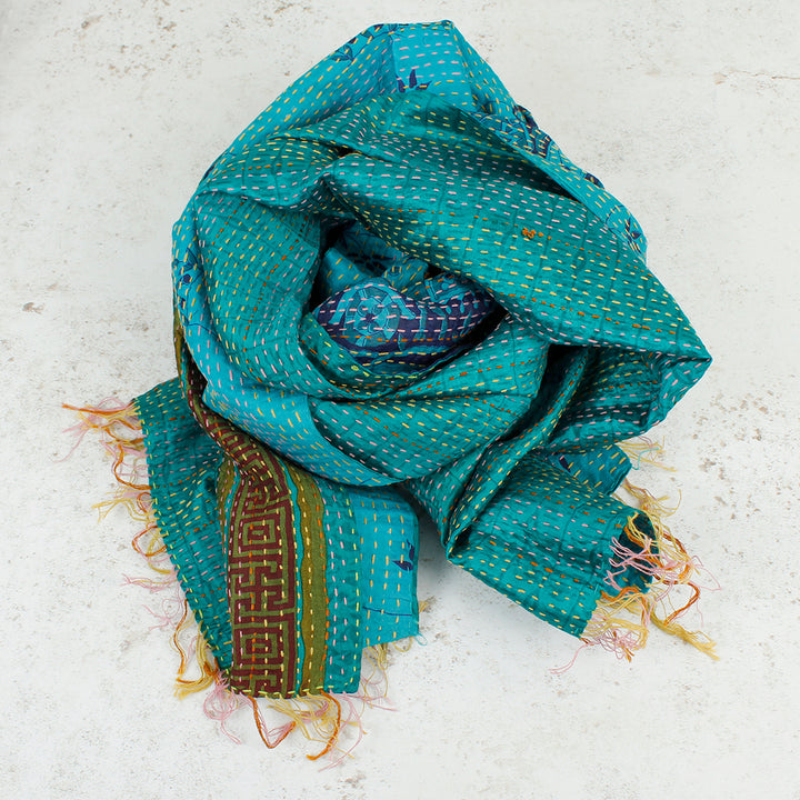 Upcycled Silk Kantha Stitch Scarf