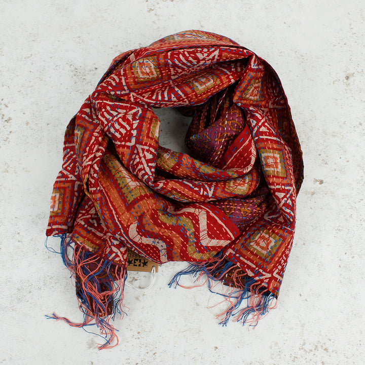 Upcycled Silk Kantha Stitch Scarf