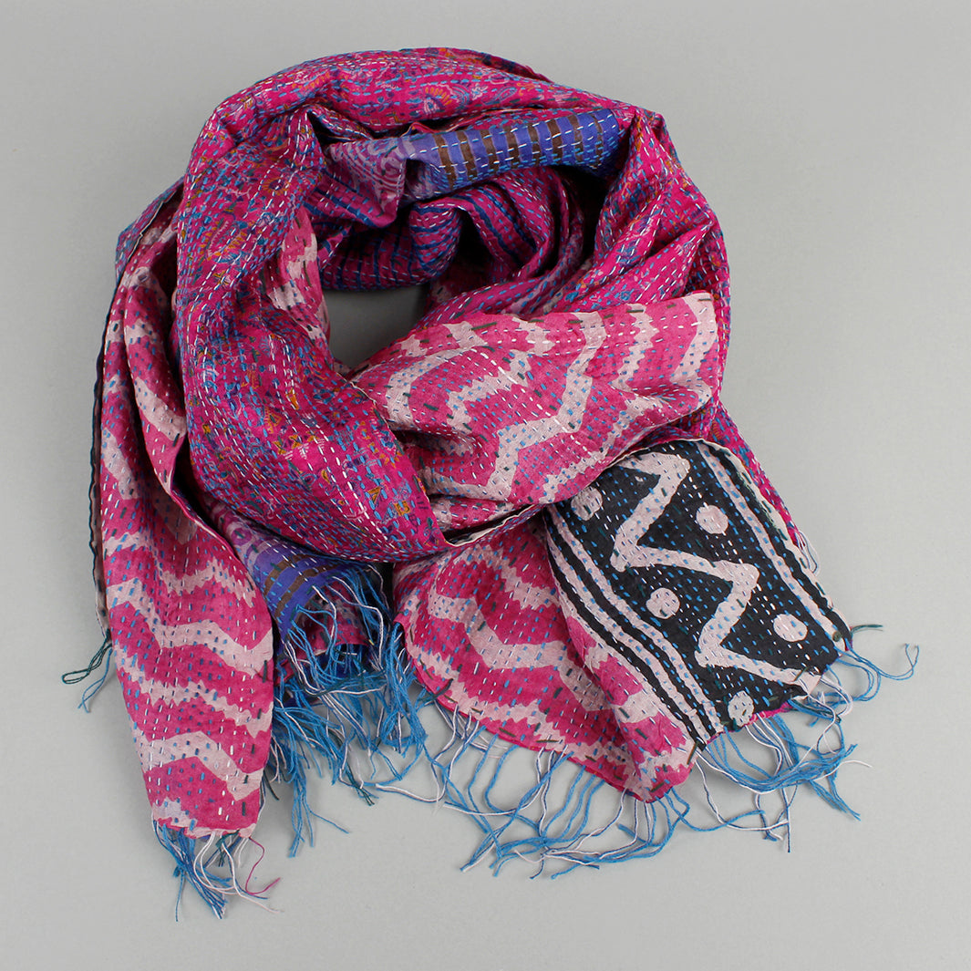 Upcycled Silk Kantha Stitch Scarf