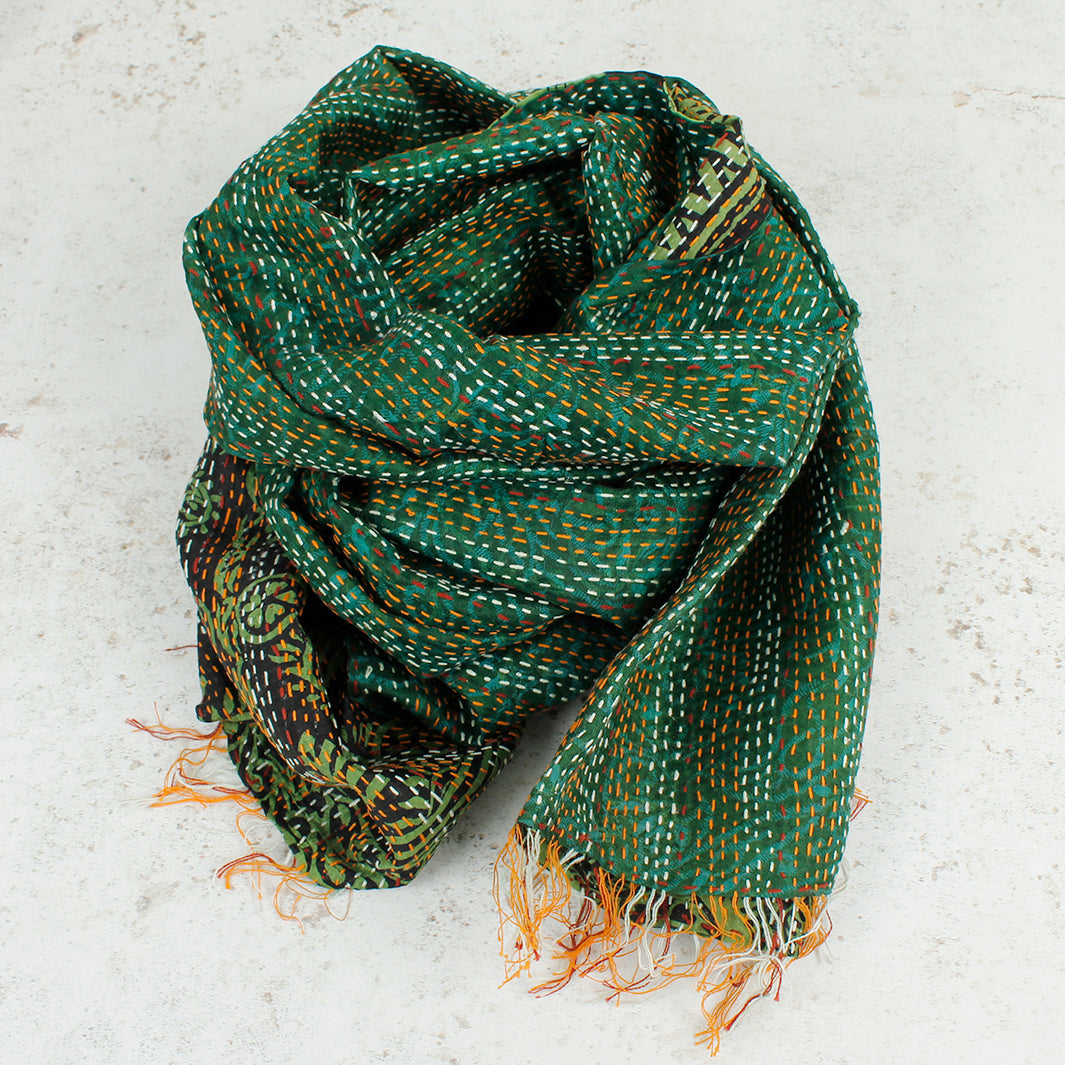 Upcycled Silk Kantha Stitch Scarf