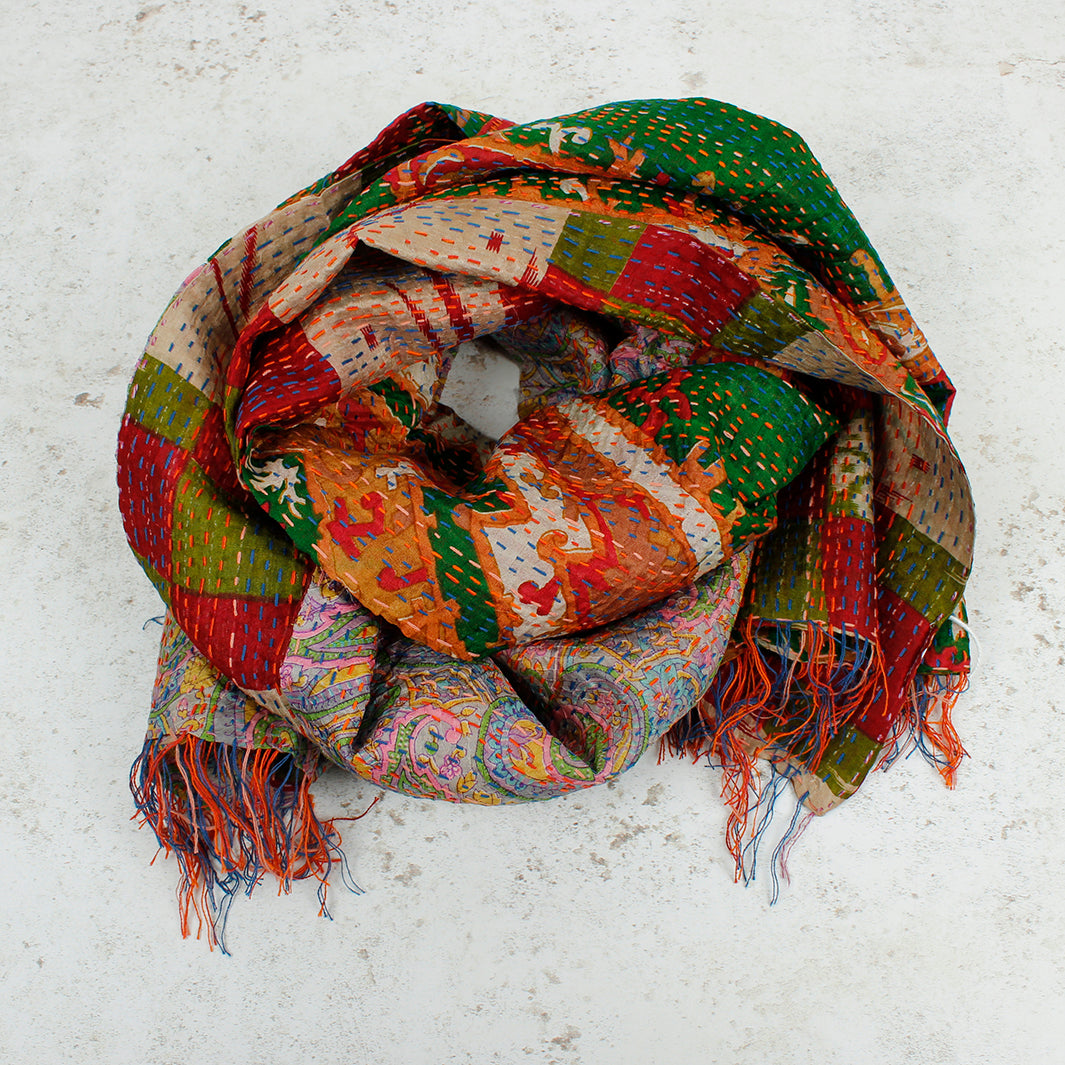 Upcycled Silk Kantha Stitch Scarf