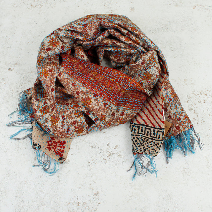 Upcycled Silk Kantha Stitch Scarf