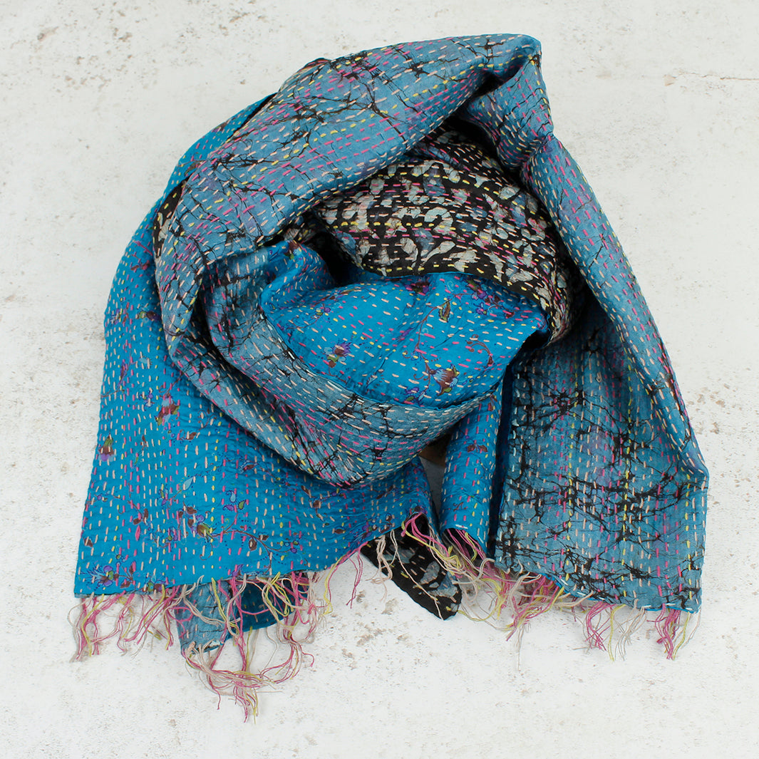 Upcycled Silk Kantha Stitch Scarf